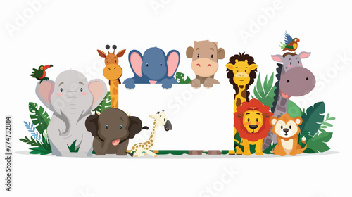 Cartoon wild animals with blank sign Flat vector © Roses