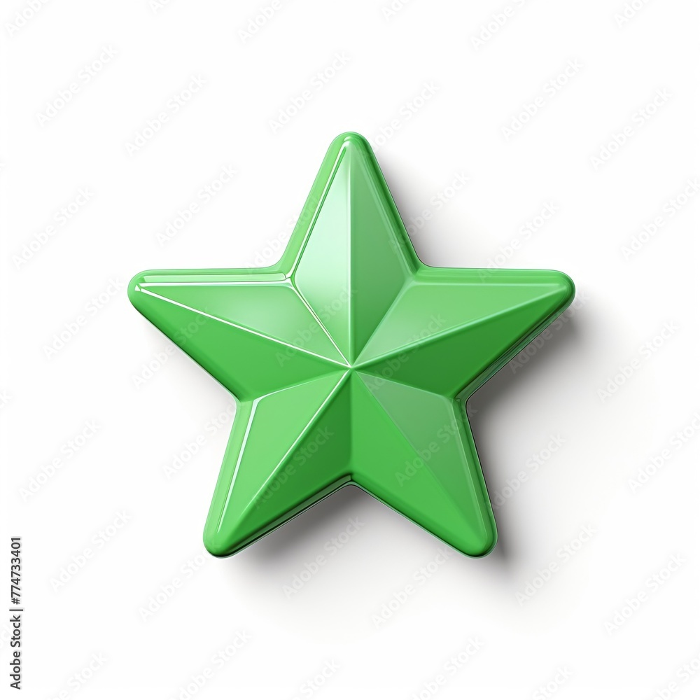 Obraz premium Green one star 3D render clay style, isolated on white background