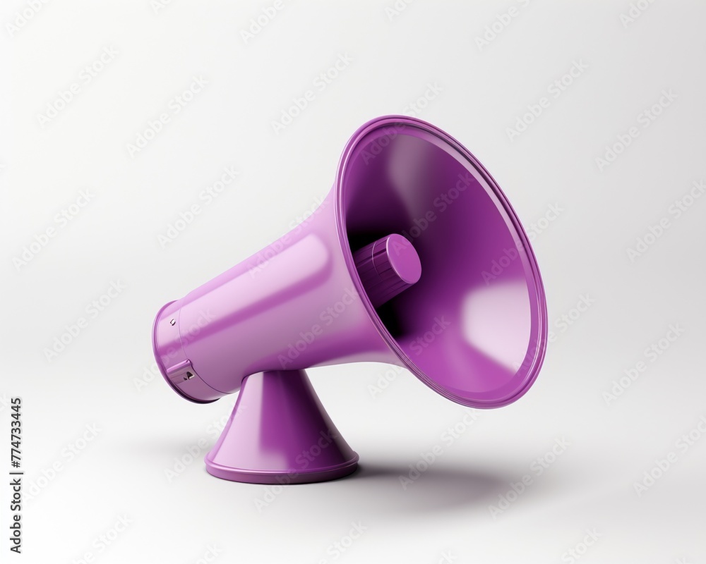 Purple megaphone speaker or loudspeake 3D render clay style, isolated on white background Purple megaphone speaker or loudspeake 3D render clay style, isolated on white background