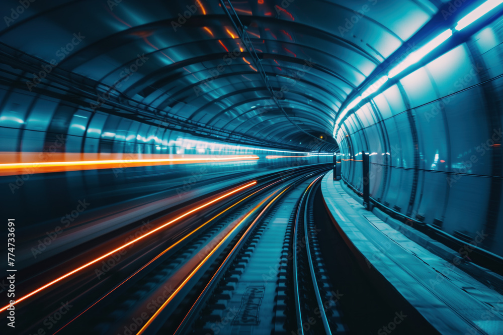 subway tunnel in motion blur. Background image. Created with Generative AI technology.