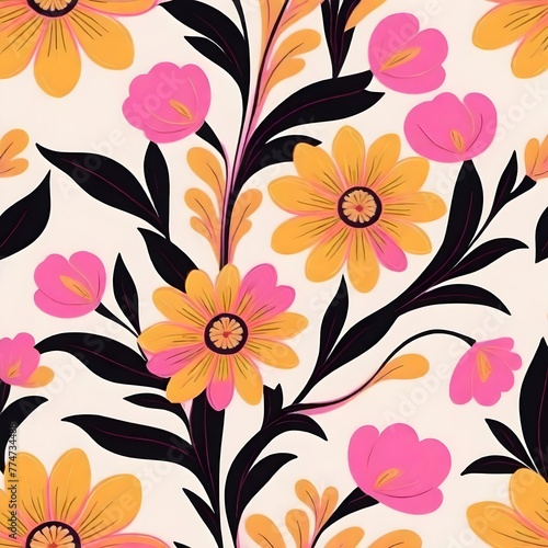 Floral pattern red flowers on Pink background