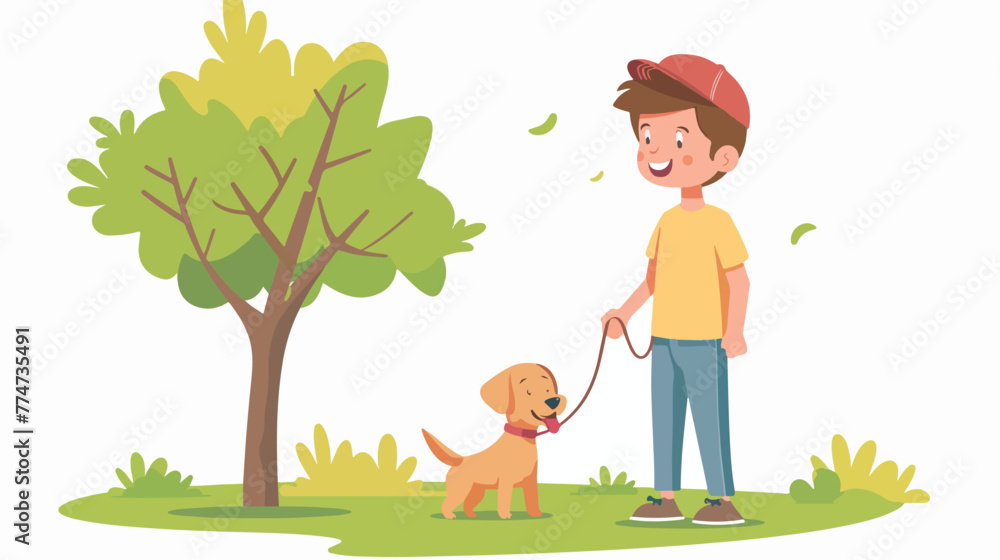 Child with dog in the park Flat vector