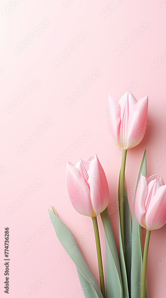 Romantic light pink background with light pink tulip flowers and place for text Romantic light pink background with light pink tulip flowers and place for text