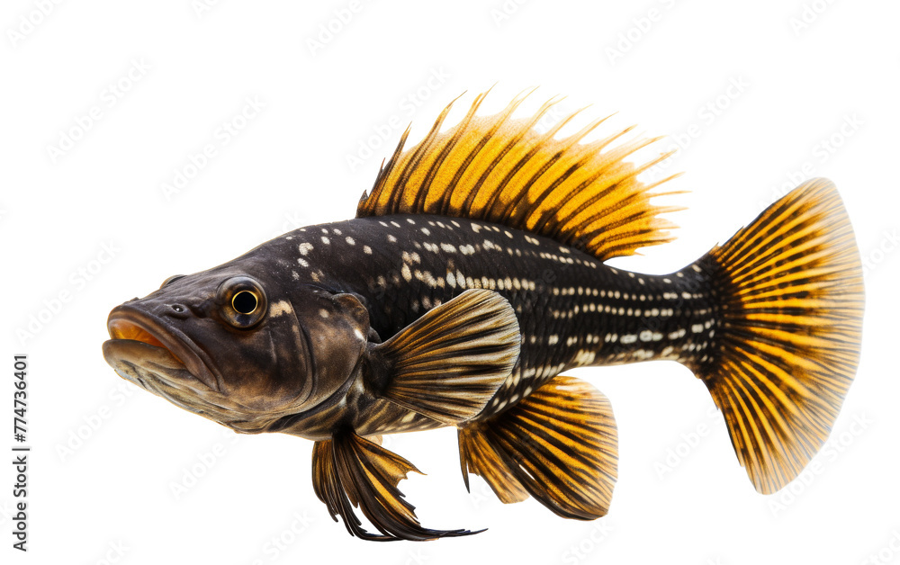 A vibrant black and yellow fish with striking yellow tips dances gracefully in the water A vibrant black and yellow fish with striking yellow tips dances gracefully in the water