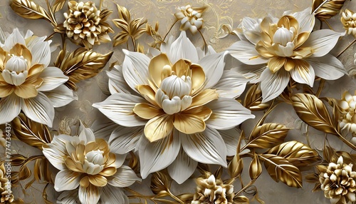 Majestic Golden and White Floral Wallpaper  3D Mural Design
