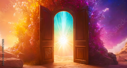 doorway to heaven, portal doorway, wallpaper with bright doorway, heaven doorway