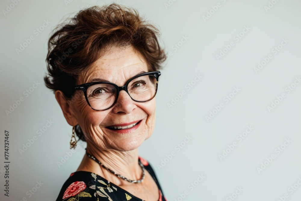 Portrait of a happy senior woman with glasses. Studio shot. Portrait of a happy senior woman with glasses. Studio shot.