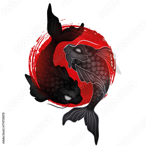 Koi carp black and red in Japanese style photo