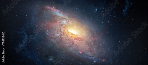 Spiral galaxy against the background of the starry sky. View from space. Collage on space, science and education items. Elements of this image furnished by NASA.
