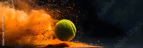 Tennis ball close-up, tennis point. Abstract splash background photo