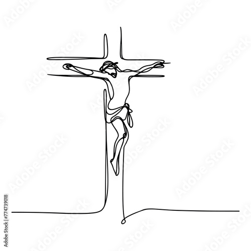 Line art of the event of the crucifixion of Jesus Christ,continuous one line drawing,vector