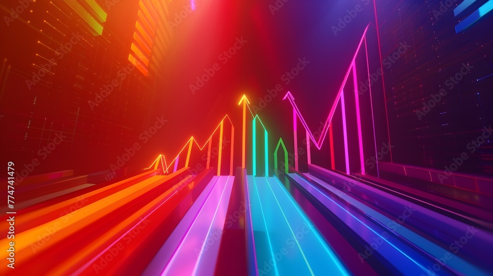 Futuristic Financial Data Soars with Success in a Vibrant RainbowColored D Chart generative ai