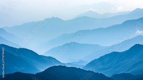 Serene and Misty Mountain Valley Landscape with Layers of Hazy Blue Ridges Capturing the Grandeur of the Wilderness © R Studio