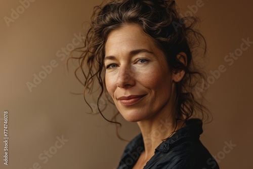 Portrait of a beautiful middle-aged woman with curly hair.