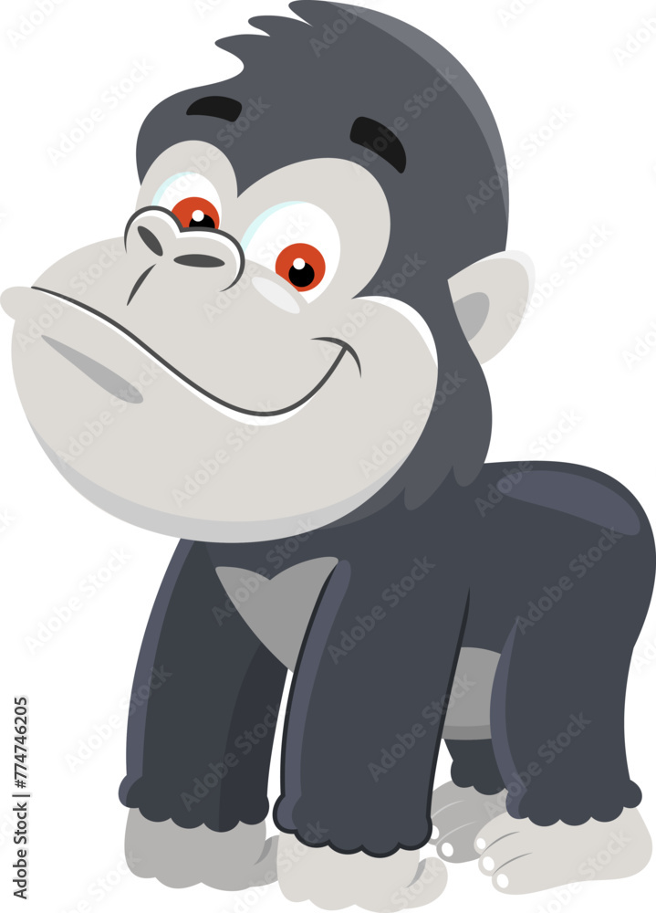 Fototapeta premium Cute Baby Gorilla Cartoon Character. Vector Illustration Flat Design Isolated On Transparent Background