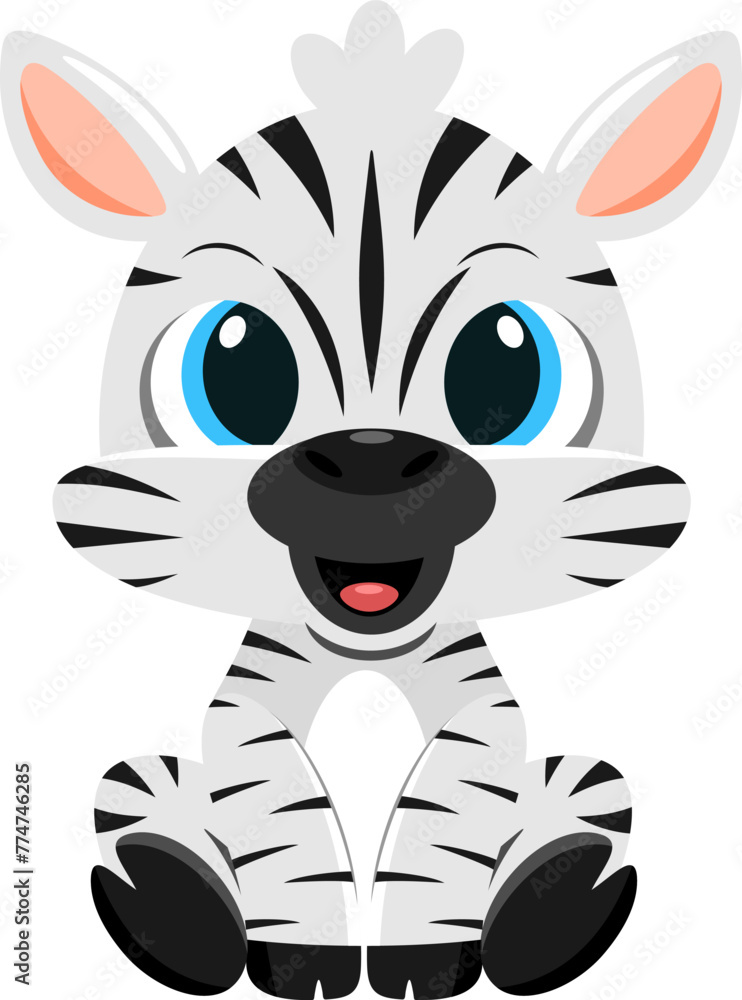 Obraz premium Cute Baby Zebra Cartoon Character. Vector Illustration Flat Design Isolated On Transparent Background
