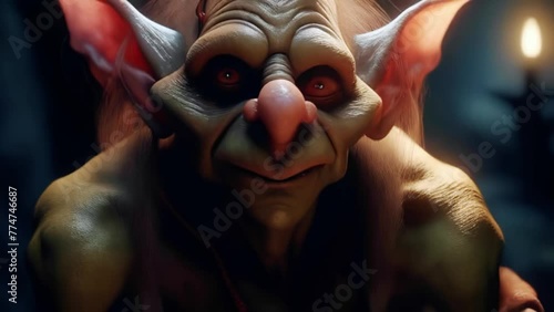 portrait of goblin in cave, troll, fabulous mythological creature, generative ai photo