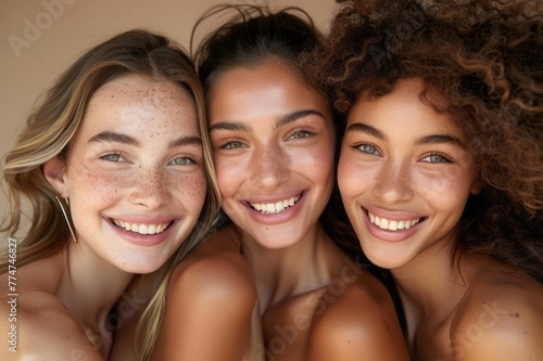 Diversity, beauty and natural to promote skincare. Portraits of happy women for advertising cosmetics.