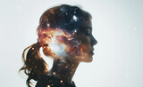 Harmony of Existence: Woman and Universe in Double Exposure