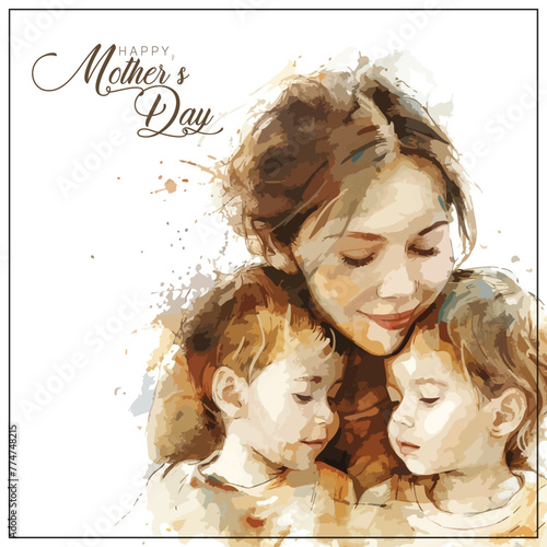 Fototapeta Naklejka Na Ścianę i Meble -  a mother and her children are posing for a photo with the words mother day on the picture.