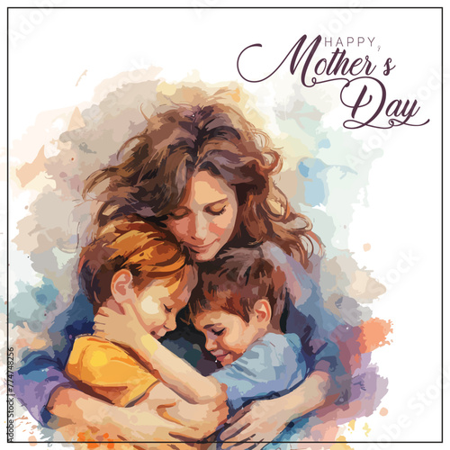 a poster of a mother and children with the words happy mothers day.