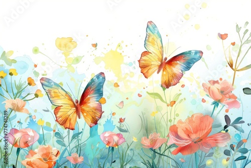 Butterflies Flying Over Field of Flowers © Rene Grycner
