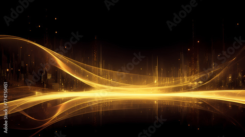 Technological golden abstract light lines
