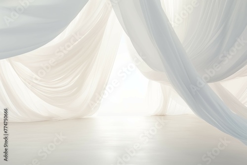 Elegant white drapes in a spacious room photo