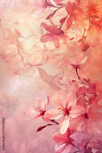 Pink Flowers Painting on Pink Background