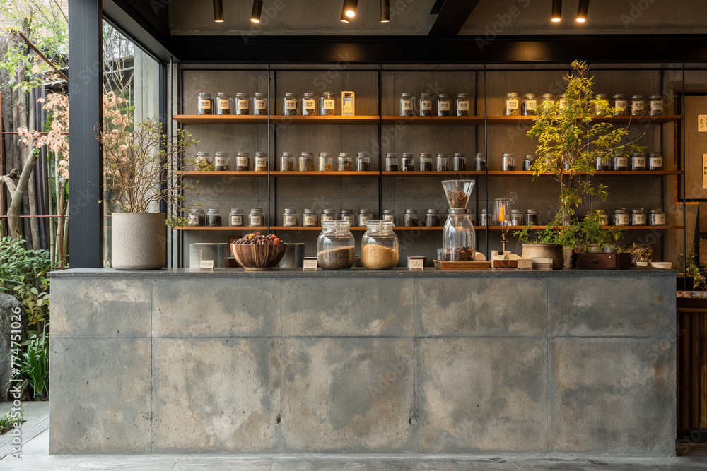 Fototapeta premium modern tea shop full of tea jars