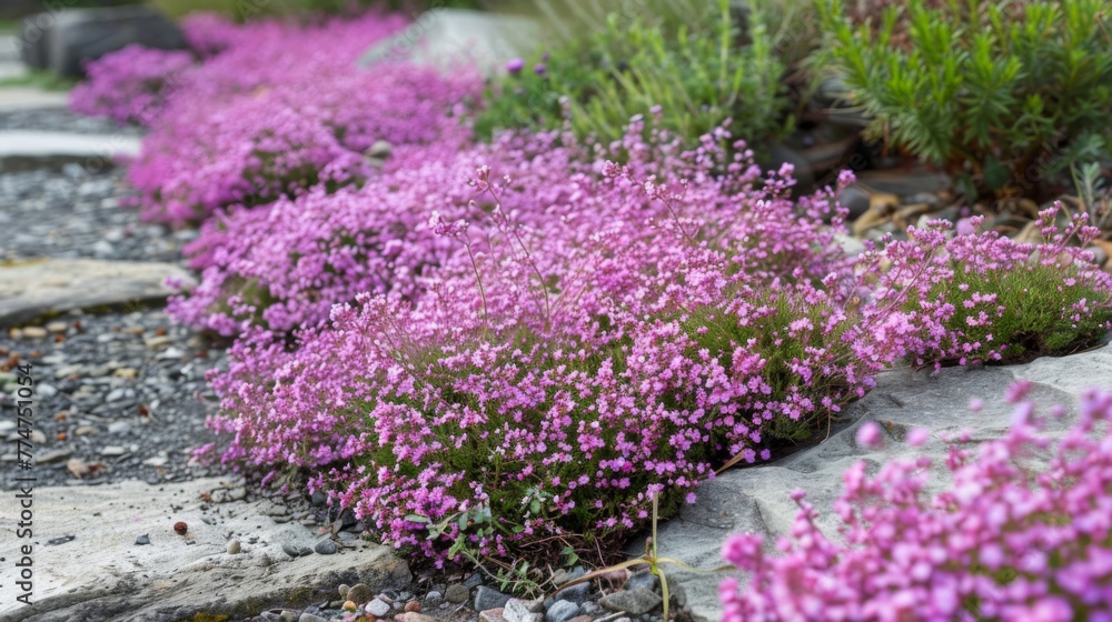 Cluster of Purple Flowers Growing on Rocks Cluster of Purple Flowers Growing on Rocks
