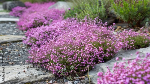 Cluster of Purple Flowers Growing on Rocks