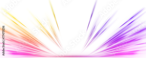 Abstract neon rays of light on a transparent background in PNG format. Purple speeds on the expressway. Sport car is made of polygons, lines and connected dots.	