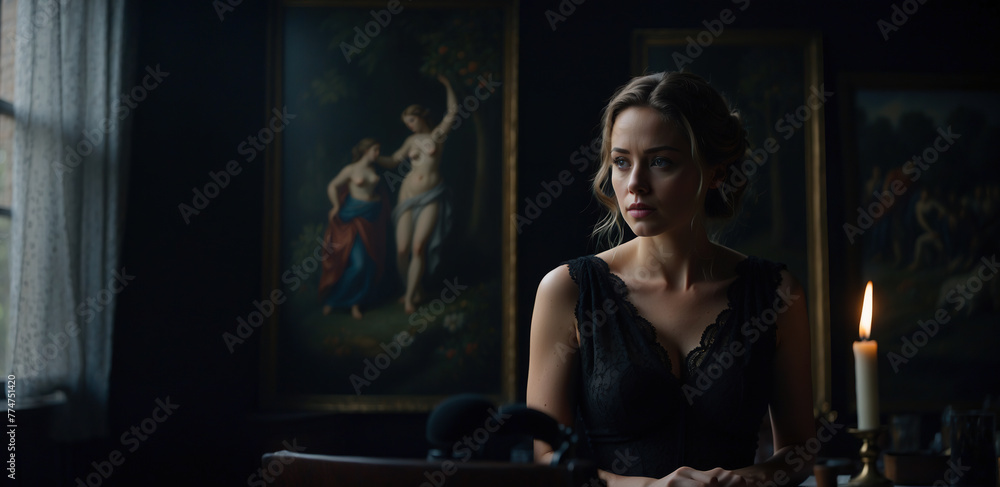 Modern art with a beautiful beautiful young woman. Generative AI