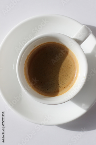 Espresso Coffee  Freshly Made with Delicious Crema Foam  Top View.