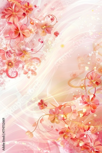 Pink Background With Flowers and Swirls