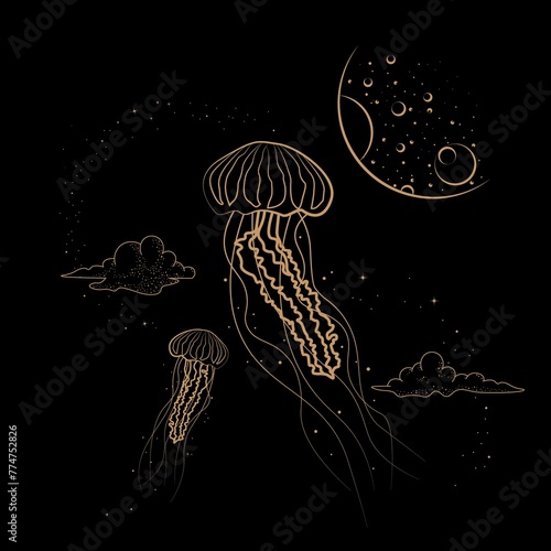 Celestial Magical Animal Jellyfish Illustration