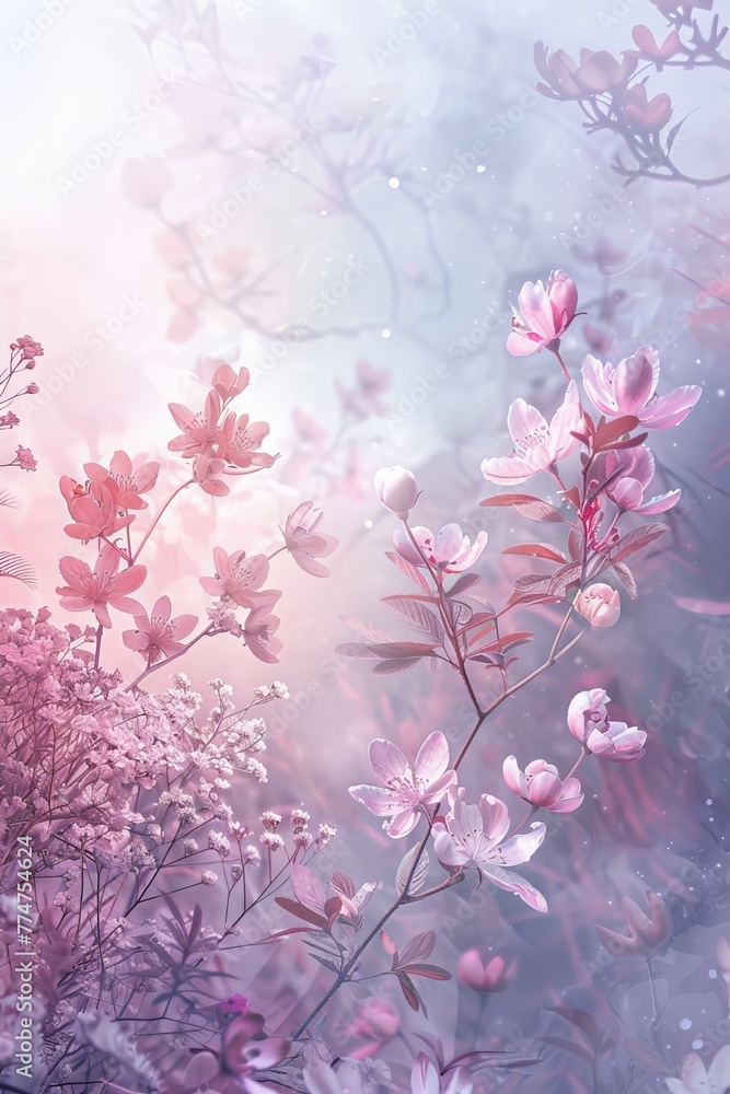 Pink Flowers on Blue Background Pink Flowers on Blue Background