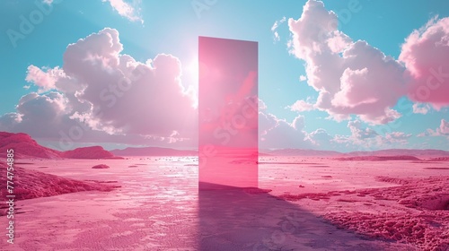 Pink Cloudscape A Pinkish-Purple Sunset with Clouds and a Pink Doorway Generative AI