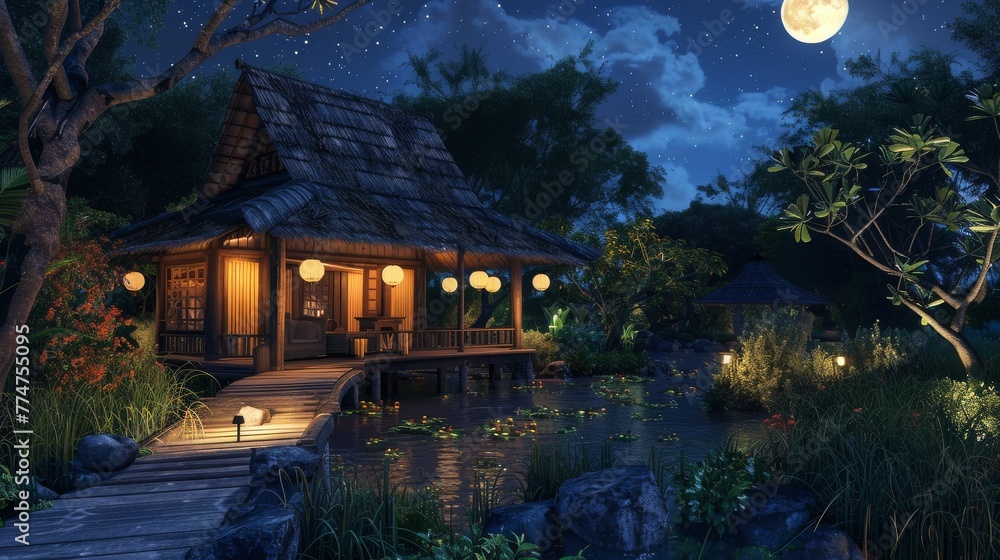 Enchanted Evening at a Rustic Cabin Under the Full Moon