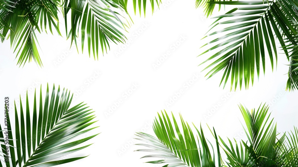 Palm tree leaves isolated on white background, copy space