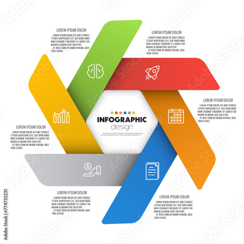 Vector colorful hexagon template infographic business with 6 step. Template for presentation. © Mooam