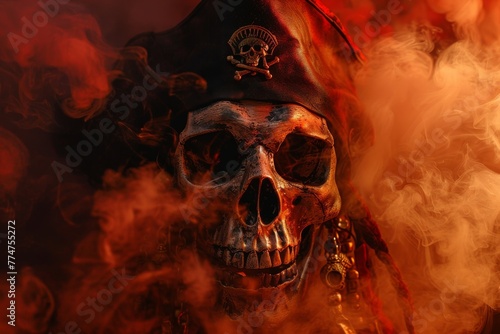 A pirate-themed human skull...