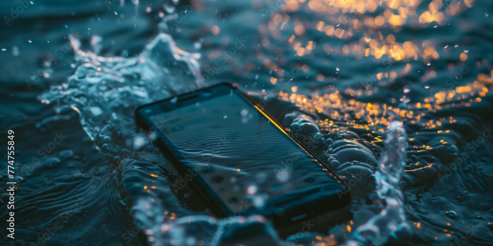 Naklejka premium Splashproof water-resistant and waterproof smartphone under water graphic