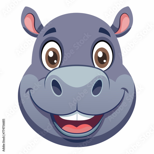 head of a friendly looking hippo in cartoon style