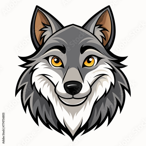 head of a friendly looking wolf in cartoon style
