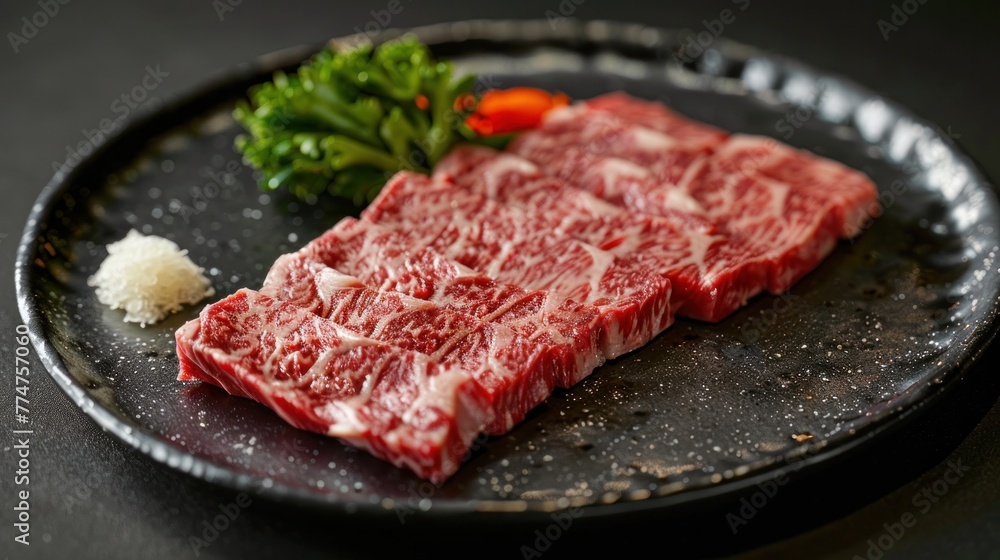 Large pieces of Wagyu, food ingredients, delicious and fragrant, top view Large pieces of Wagyu, food ingredients, delicious and fragrant, top view