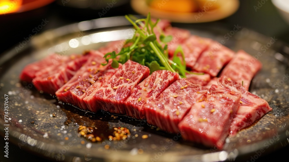 Large pieces of Wagyu, food ingredients, delicious and fragrant, top view