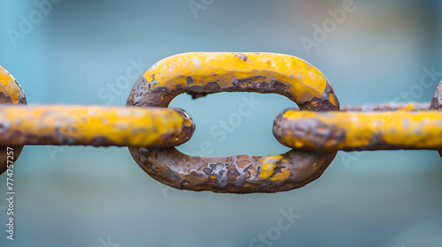 Close-up of rusty chain link with selective focus and shallow depth of field. connection and strength concept photo