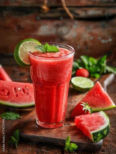 Watermelon and lime blended into summer refreshment - Juicy watermelon and tangy lime combine in a glass to create the perfect summer refreshment with a minty touch